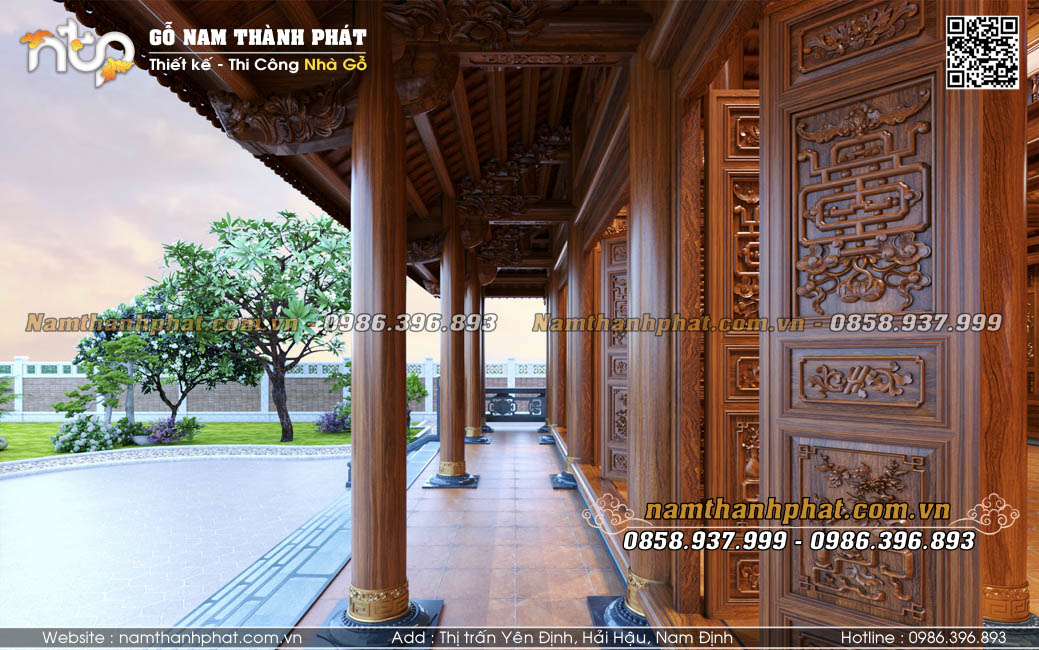 Không gian nhà gỗ cổ truyền thoáng đãng và có chiều sâu